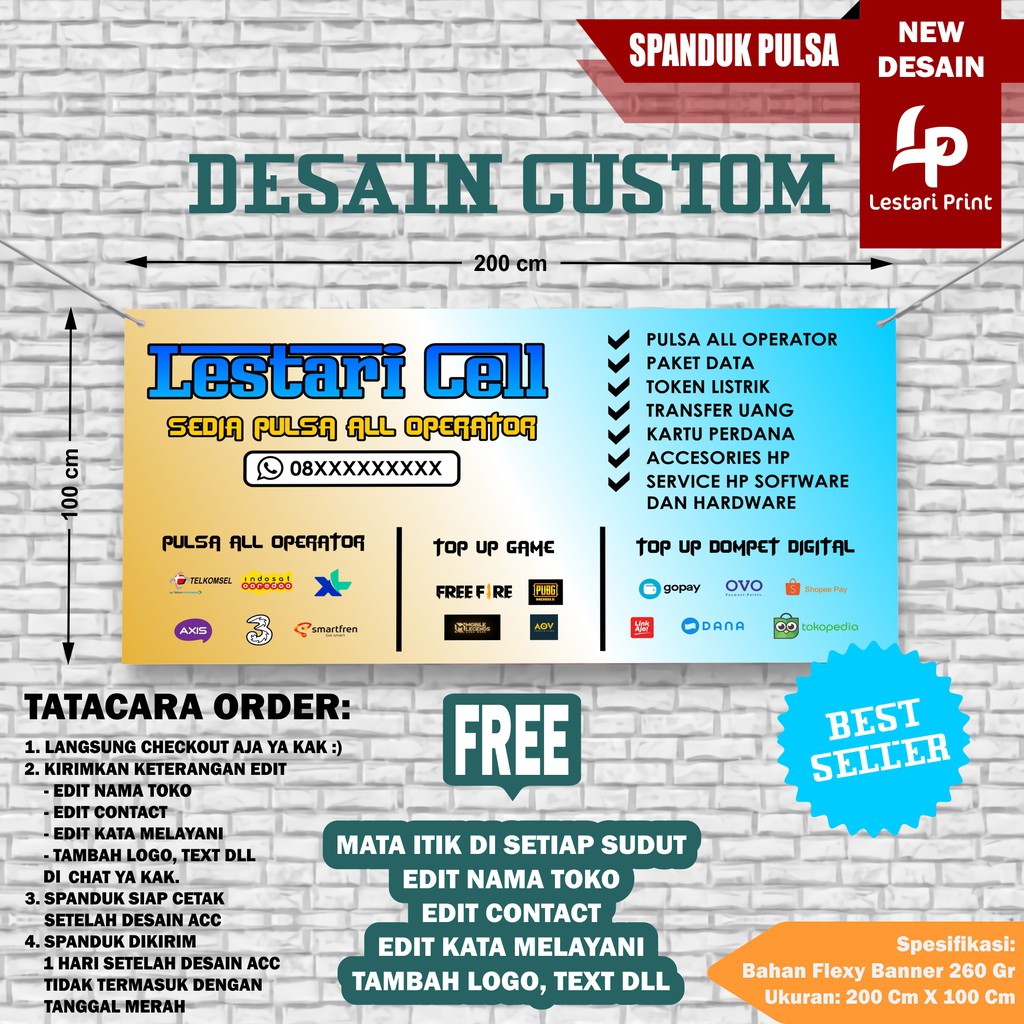 NEW DESAIN / SPANDUK PULSA / SPANDUK KONTER / JUALAN PULSA / BANNER KONTER / BANNER JUALAN PULSA