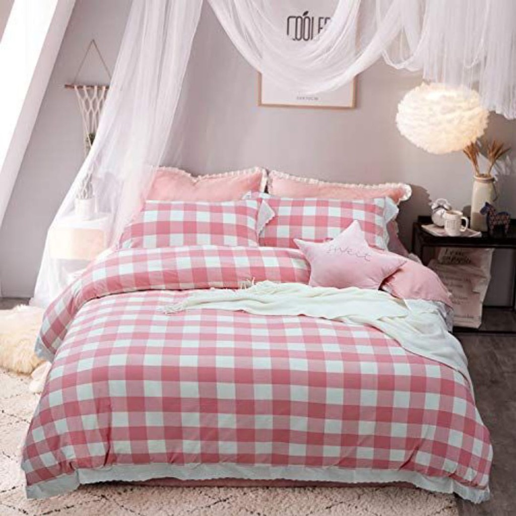 SPREI HOMEMADE NO 1 BANTAL 2GULING 2 TERLARIS KOREAN STYLE AESTHETIC EMILY TARTAN ANJANA GRID KATUN DISPERSE - UKURAN 120, 160 &amp; 180