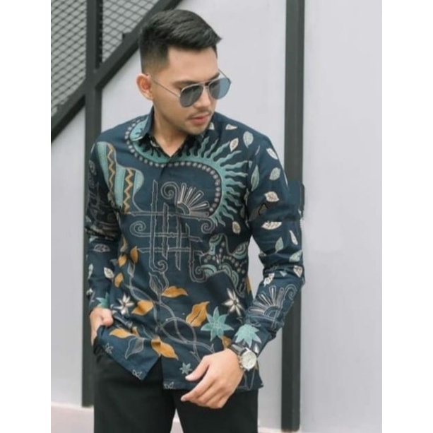 wardana kemeja batik pria Slimfit lengan panjang lapis furing