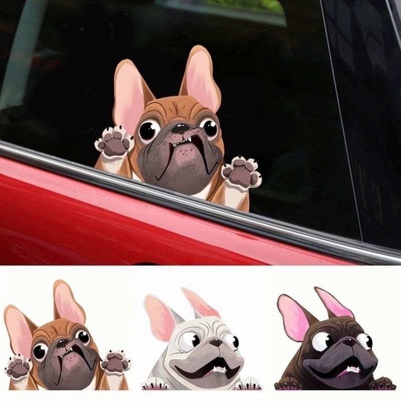 Stiker Motif Anjing French Bulldog Ukuran 12x14cm Untuk Dekorasi Mobil