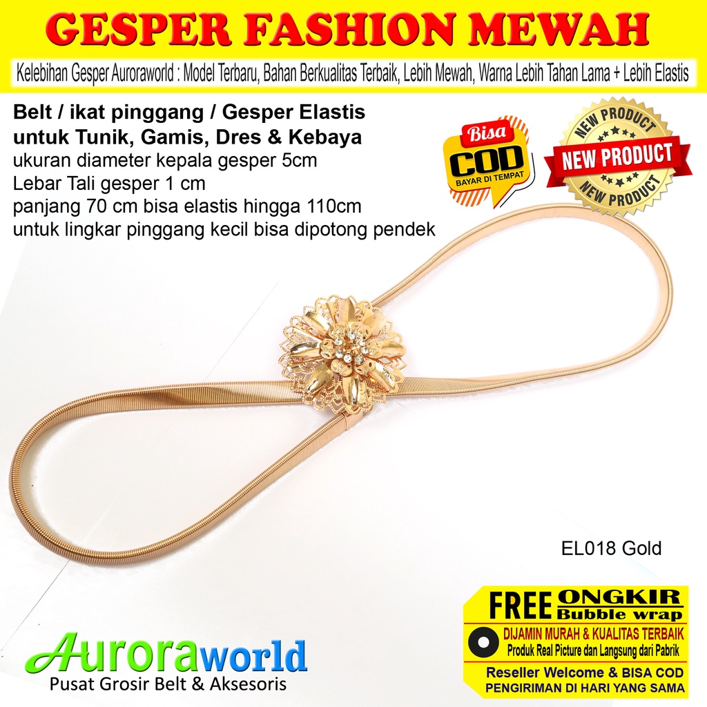 Auroraworld Terbaru Gesper cewek Ikat Pinggang wanita Elastis Mewah belt fashion untuk Kebaya Gamis Tunik Dres bisa COD