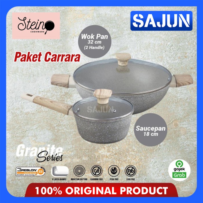 STEIN Cookware PAKET CARRARA Granite Greblon Set Wok Pan &amp; Sauce Pan