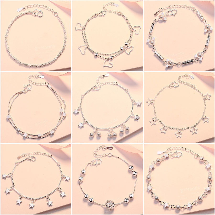 Gelang Rantai Liontin Bunga Hati Bahan 925 Silver Untuk Wanita