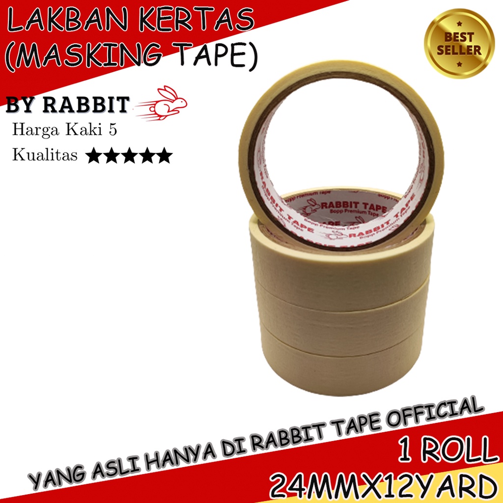 

Lakban Kertas RABBIT TAPE 1 inch x 12 Yard / Masking Tape 24mm x 12 Yard