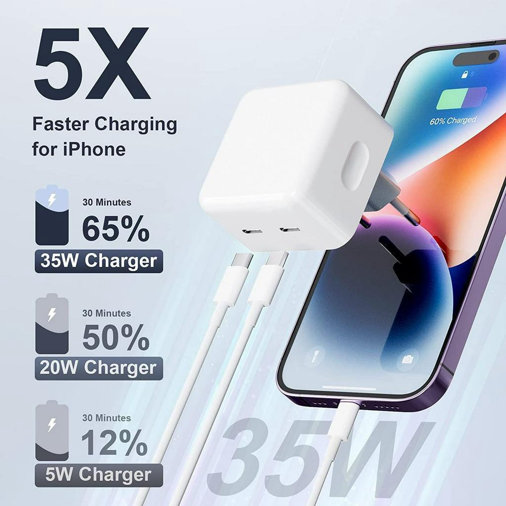 super travel Charger 35w Dual USB PD Type C + kabel c to lightning Fast Charging untuk iPh 11 12 13 14 Pmax PROMO SEN