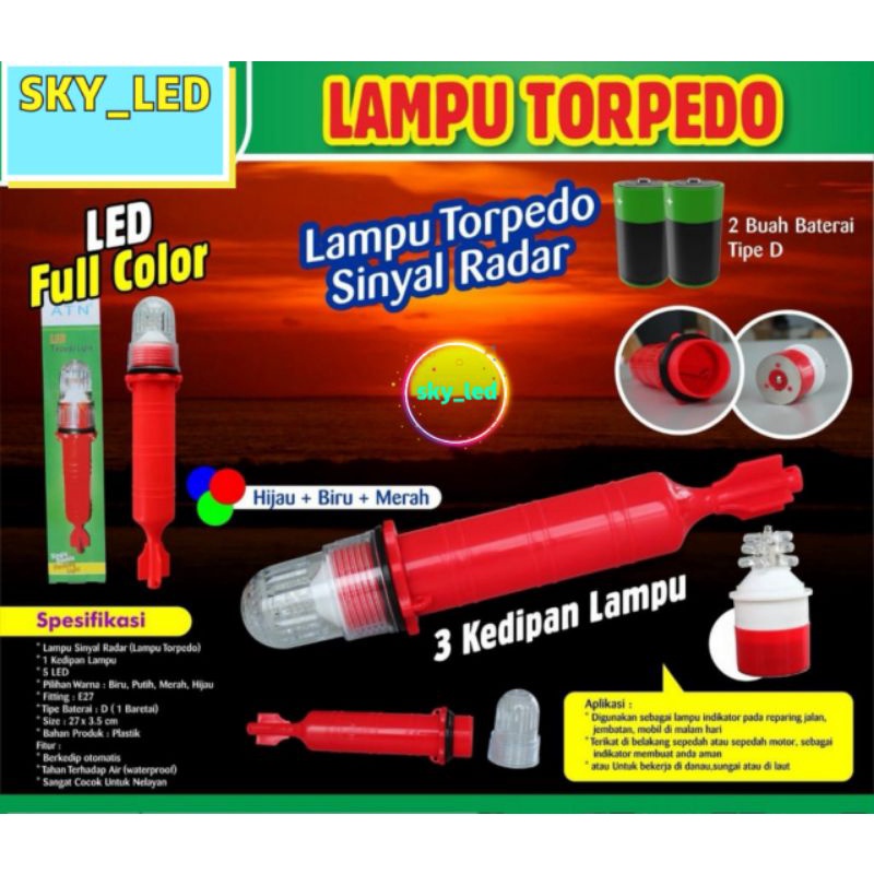 5LED/15LED 1WARNA / 3 WARNA Lampu Kode Torpedo - Lampu Sinyal Nelayan 2 BATERAI / 1BATERAI