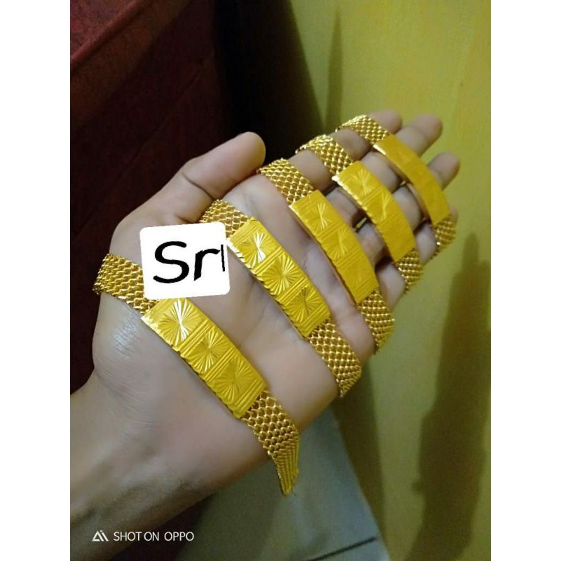 Gelang plat jala ukir lapis emas 24 karat asli