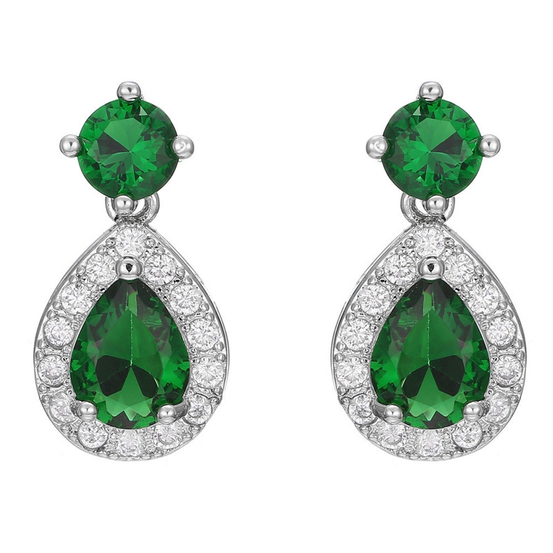 Berlian Emerald Anting-Anting Drop Berbentuk Kristal Hijau Telinga Perhiasan