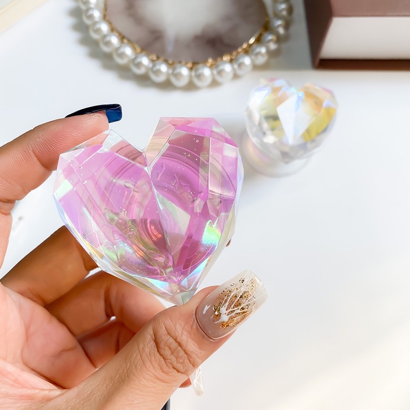 Pink Hologram Crystal Heart Popsocket Phone Holder Pegangan HP
