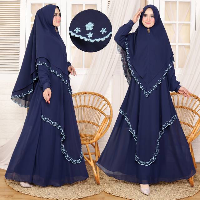 Set Syari Maulida / Gamis Syari Ceruty Babydoll / Syari Bordir Terbaru