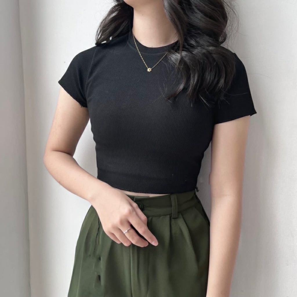 BEFAST - ZEC OOTD Wanita Kaos NIEYA / Basic Crop Knit / Atasan kaos lengan pendek / Tshirt Crop Kekiniaan / Crop Top Polos Terlaris / Kaos Lengan Pendek / Terlaris / Fashion Ala Style Wanita Korean