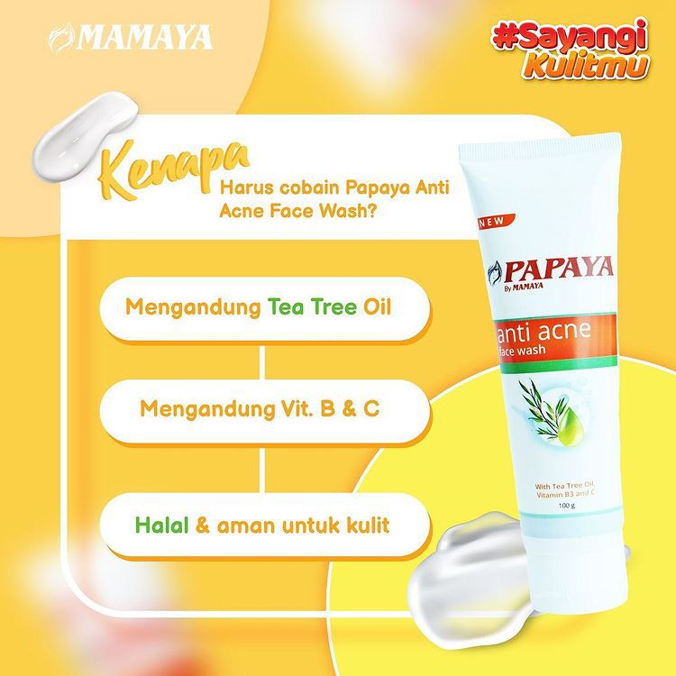 ❤ BELIA ❤ MAMAYA Papaya Face Wash Brightening | Anti Acne 100g (✔️BPOM)