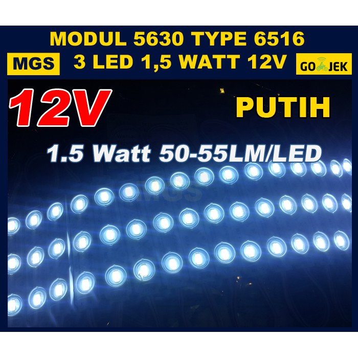 100Pcs MODUL 5630 3 LED LENSA 6516 12V PUTIH