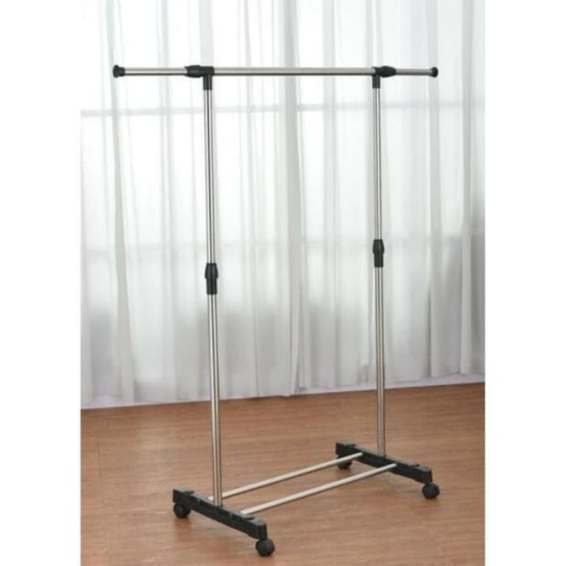 Stand Hanger Single Pole Gantungan Jemuran Baju Serbaguna Dengan Roda