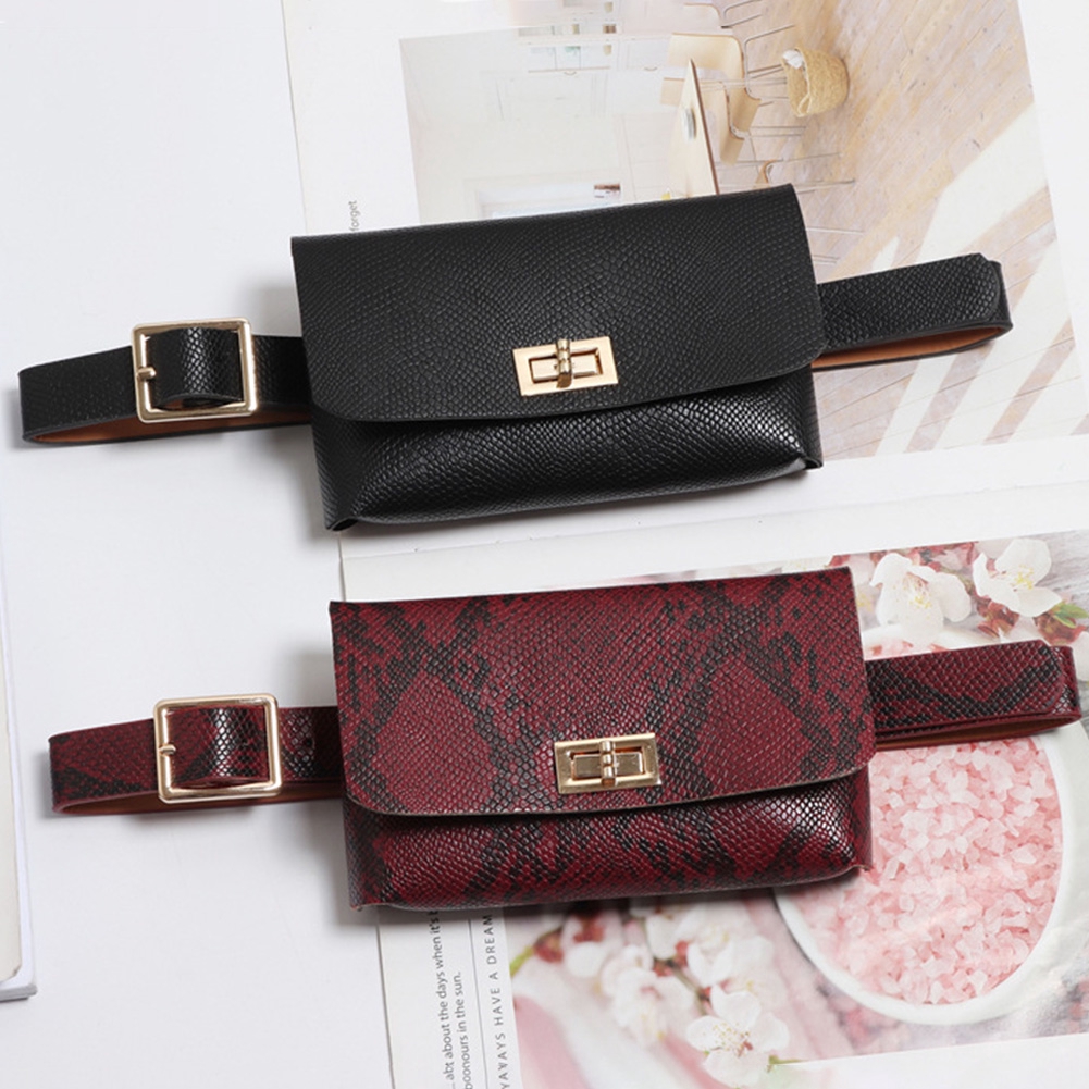  Tas  Pinggang Wanita Bahan Kulit PU Motif  Print Kulit Ular  