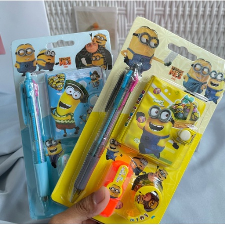 PAKET ALAT TULIS 4 IN 1 MINI MINION MURAH UNIK GROSIR COD BERKUALITAS SOLATIP PULPEN STABILO BUKU