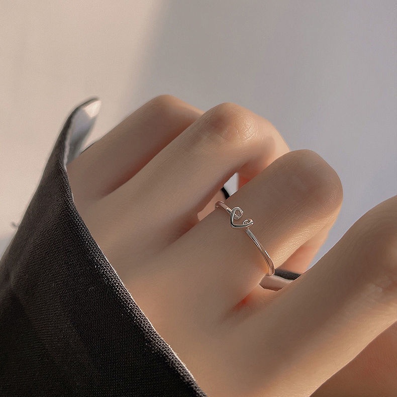 Cincin Model Terbuka Adjustable Desain Hati Hollow Untuk Wanita