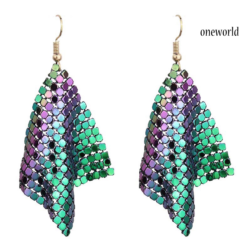 OW@ Fashion Women Sequins Mesh Dangle Drop Hook Earrings Club Evening Party Jewelry