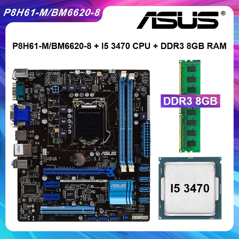 PREORDER Motherboard Set With I5 3470 CPU Processor DDR3 8GB RAM Memory ASUS P8H61-M/BM6620-8 Mother