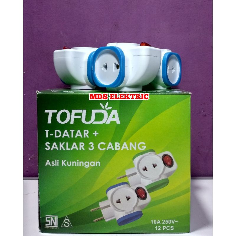 Steker T Arde Datar + Saklar Tofuda T-106DT / Colokan Multi Cabang 4 + Saklar Asli Kuningan