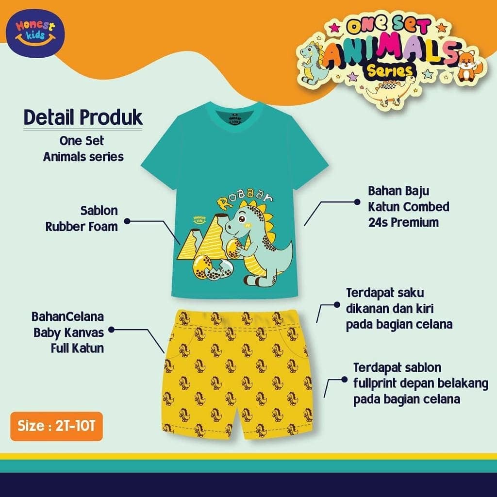 SETELAN ANAK UNISEX ANIMAL SERIES USIA 2-10 TAHUN