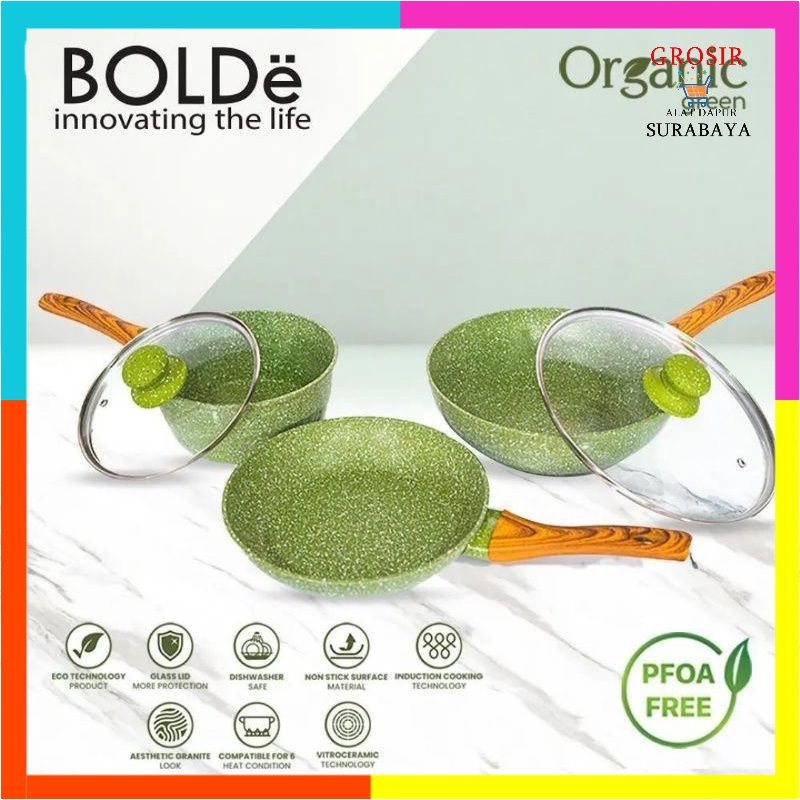 BOLDE ORGANIC GREEN PAN SET 5PCS / Bolde Super Pan Organic 5 pcs