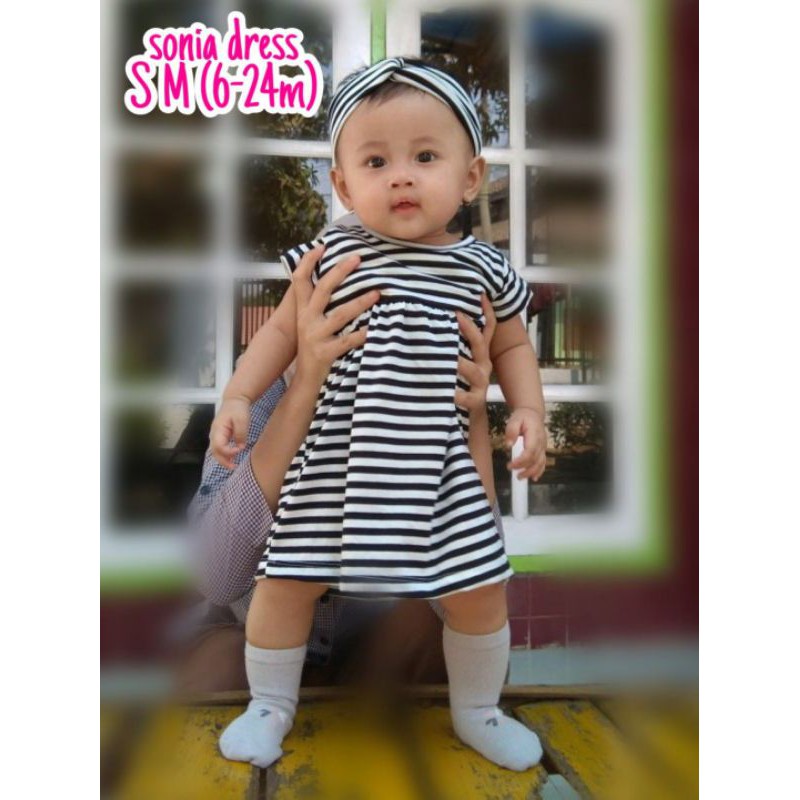 3bln - 2th [BEBAS PILIH MOTIF] gratis bando SONIA DRESS baby dress dress bayi dress anak baju bayi