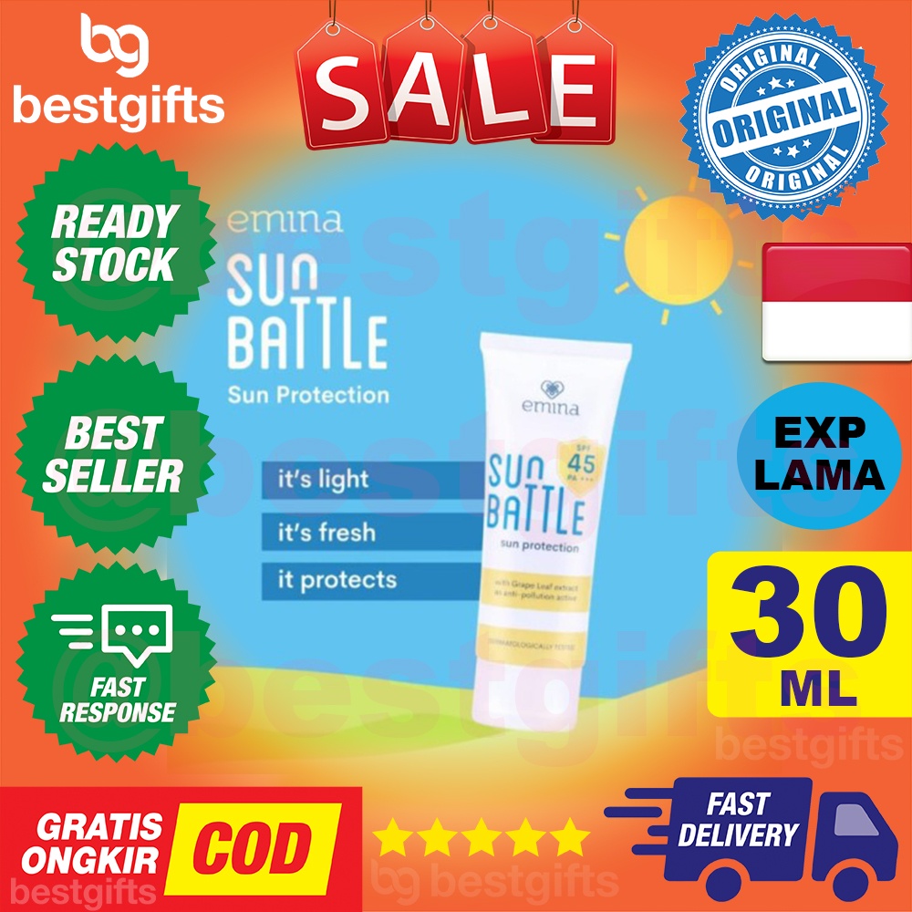 EMINA SUN BATTLE SPF 45 SUN PROTECTION SUNSCREEN BLOCK TAN GRAPE LEAF EXTRACT MELINDUNGI DARI SINAR UV 30 ML