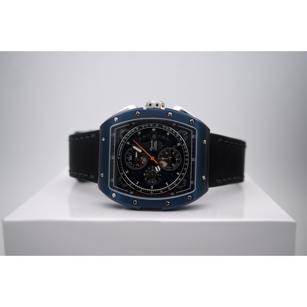 Alexandre Christie AC 6411 Silver Blue Knop Silver Leather Black for Men Original