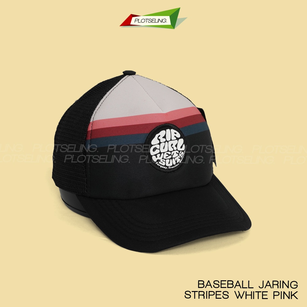 Topi Baseball Distro Jaring STRIPE PINK WHITE Topi Jaring Trucker Logo Distro Random Pria Wanita Top