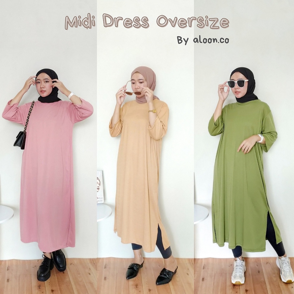 Midi Dress Oversize Tunik Polos Bahan Katun - Midi Dress Jumbo Korea Premium