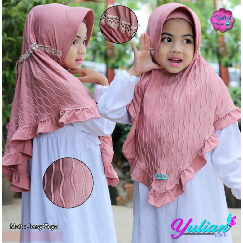 Jilbab Instan Anak SD Plisket Serut Renda Hijab Instan Anak
