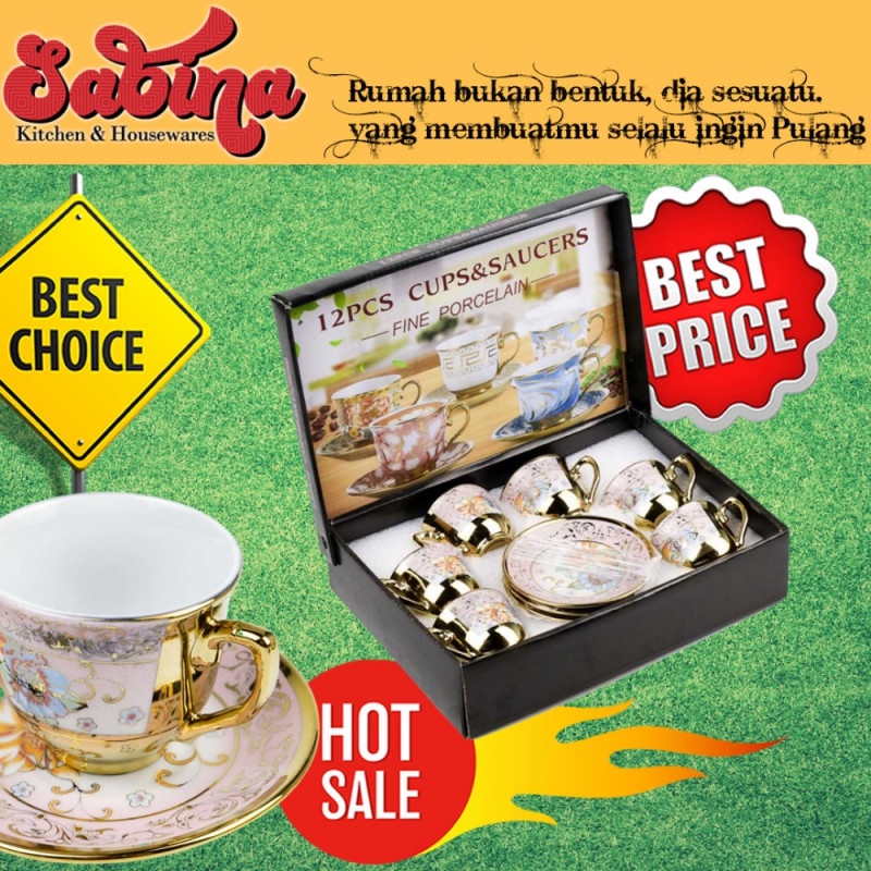 Cangkir Keramik Tea Set 6 Pcs Gelas Mug European Vintage Multi Warna