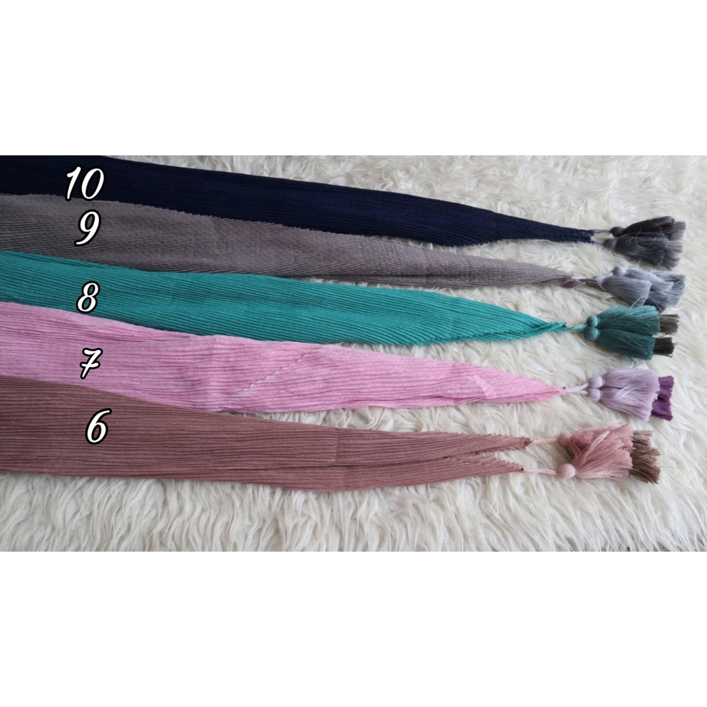 PROMO Jilbab Segiempat Polos Model Plisket Tassel
