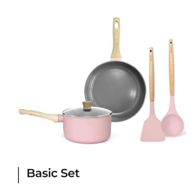 Cypruz Panci Set Cypruz PI-0921 Basic Set Pink Ceramic