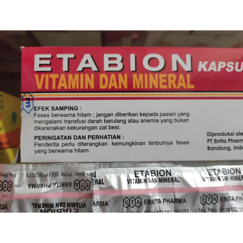 ETABION KAPSUL penambah darah vitamin dan mineral @1Strip @10Kapsul