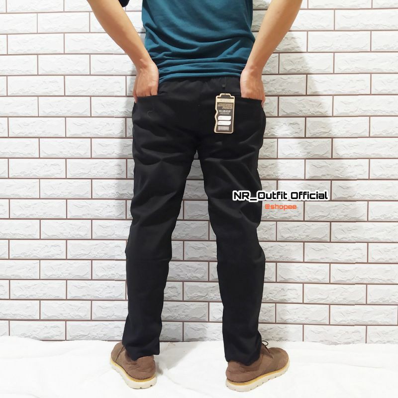 Celana Chino Pinggang Karet Rip Panjang Pria Kolor Panjang Polos Bahan Cotton Combed Diamond