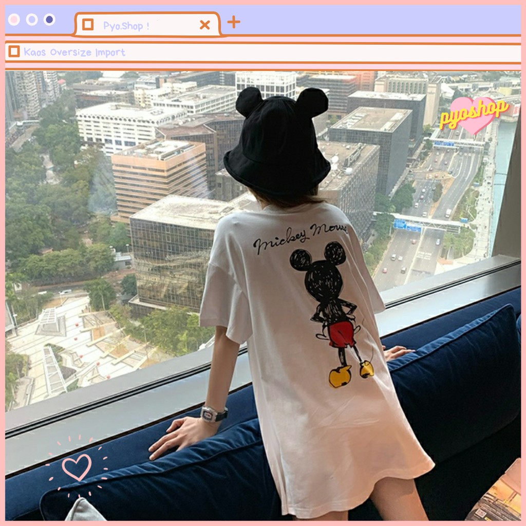 Oversize Tee Tshirt Kaos Import Longgar Model Besar Mickey Depan Belakang