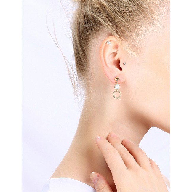 LRC Anting Tusuk Fashion Gold Geometric Circle Stud Earrings In Sterling Silver D03306