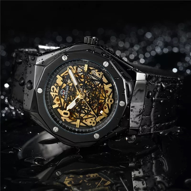 Jam Tangan Pria Original Automatic Mechanical Forsining Big Bang Geometrical Design