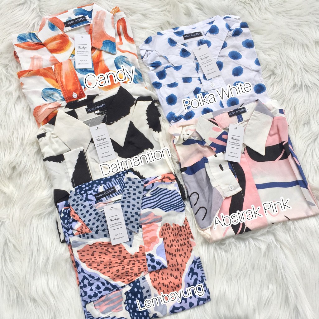 KEMEJA PENDEK RAYON KEMEJA CEWEK MOTIF PATTERN KEMEJA MOTIF MURAH KEMEJA LENGAN PENDEK HOOLAQUEEN