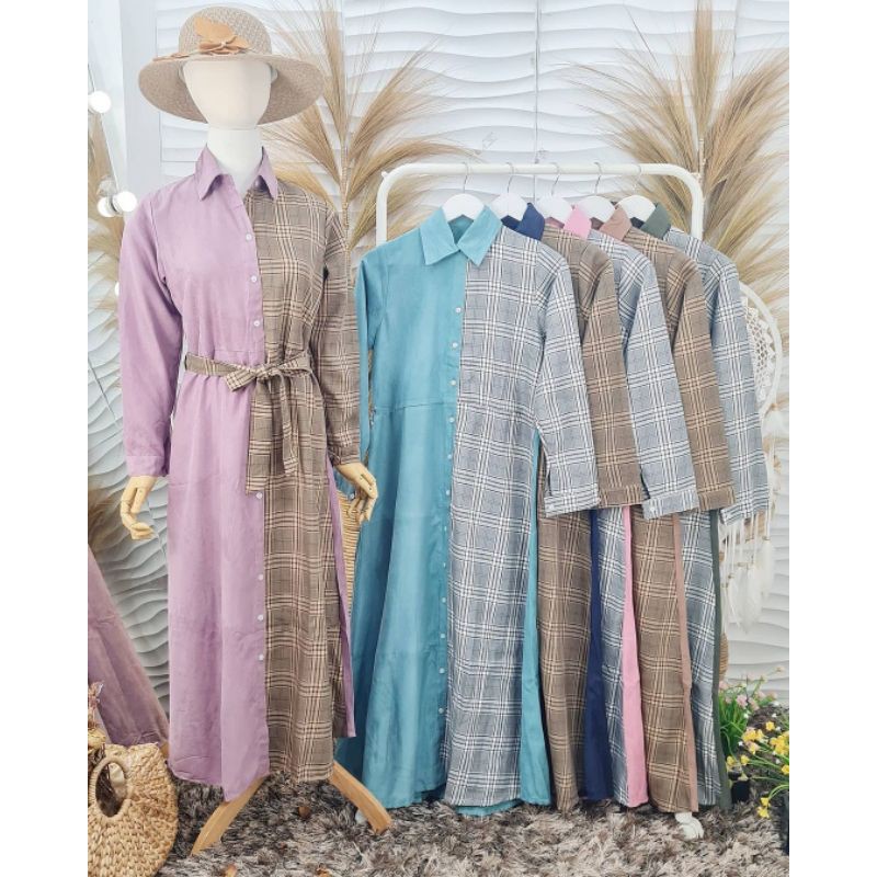 (90rbx6pcs) Gamis wanita/gamis terbaru2021 lebaran wanita/gamis kotak kotak terbaru