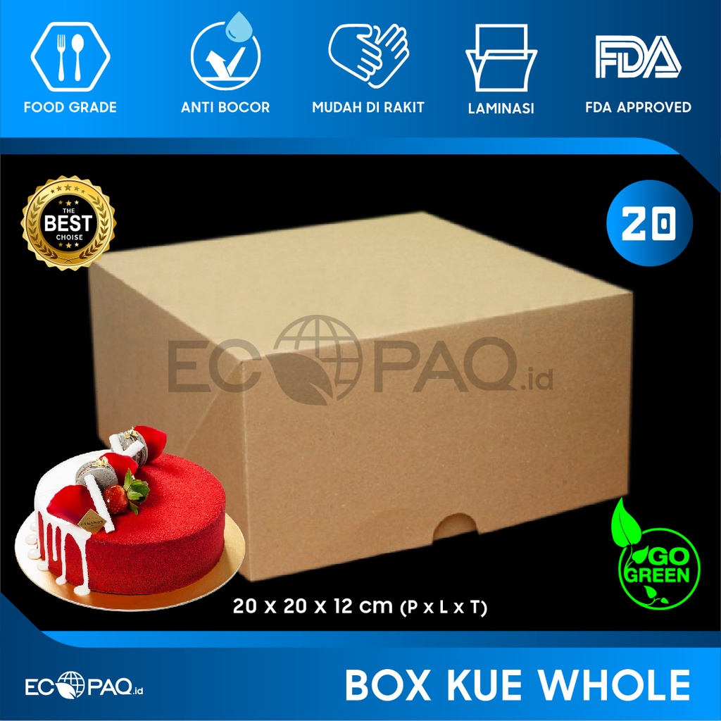 Box Kue - Cake Box - Kotak Kue - Dus Kue - KRAFT COKLAT - 20x20x12 (10 pcs)