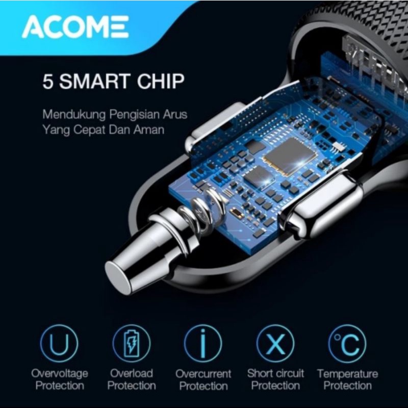 Acome ACC03 Car Charger 2 Port Fast Charging 3.4A Compatible All