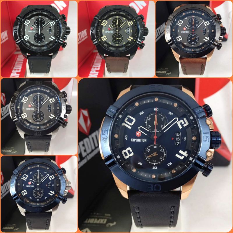 Jam Tangan Expedition Original Pria E 6763 E6763 Tali Kulit Asli Stainless Steel Case Garansi Resmi