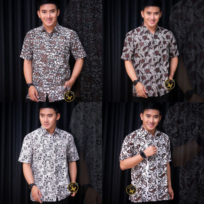 Seragam Batik Pria warna putih hitam coklat lengan pendek M L XL