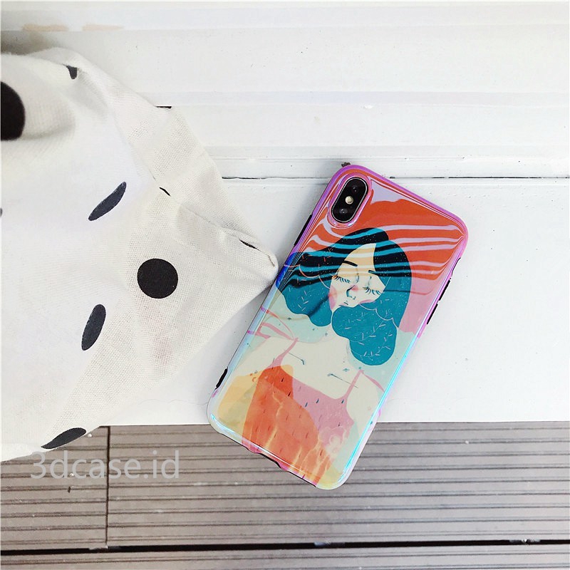 Casing Apple Compatible For iPhone 6 6S 6Plus 7 7Plus 8 8Plus X XR XSMAX Belakang Motif Girl Blue-ray Soft Caase