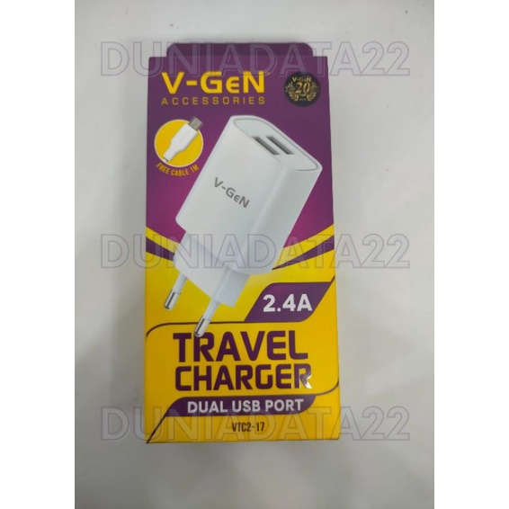 Travel Charger VGEN 2 USB VTC2-17 2.4A &amp; VTC1-19 18W FAST CHARGING - Adapter + Kabel data V-Gen