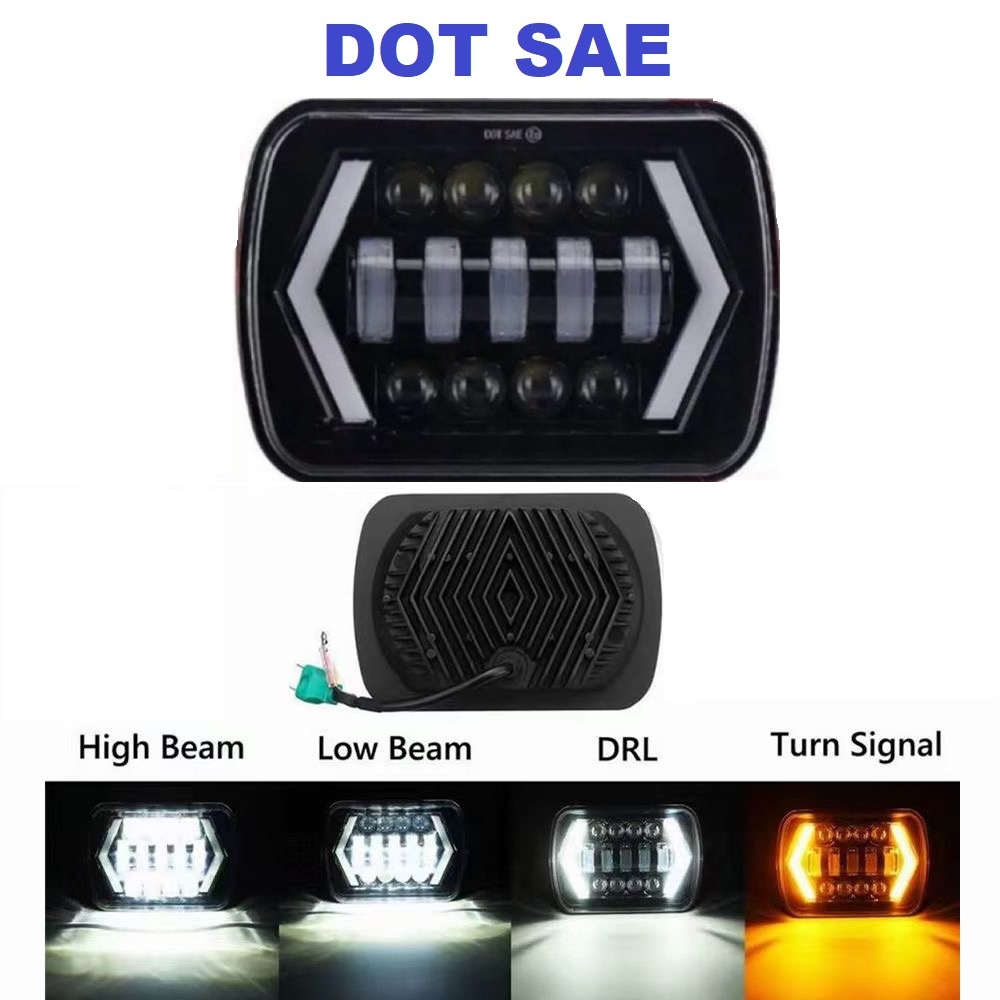 Lampu Utama LED DOT SAE Daymaker 13 Mata Kotak 7 Inchi Inci Motor Mobil 70 Watt 70W Pick Up 7K1