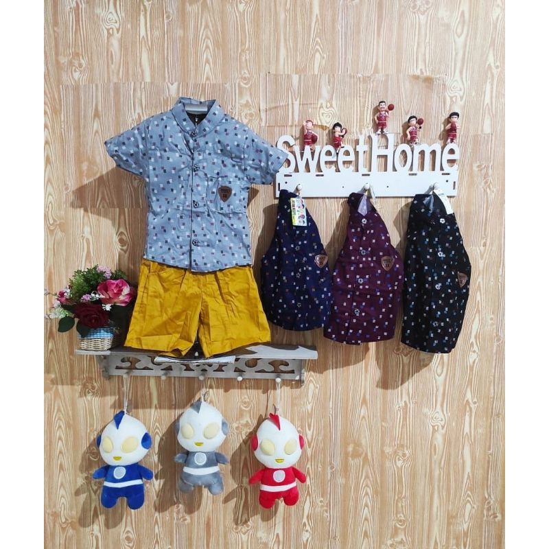 Setelan kemeja anak motif kotak garis xunkids